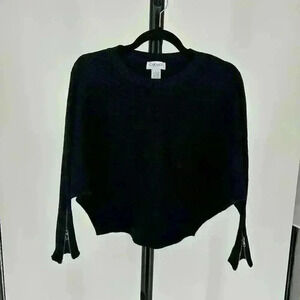 Carmen Marc Valvo Black Ribbed Cropped Dolman Sleeve Sweater Size Large‎
